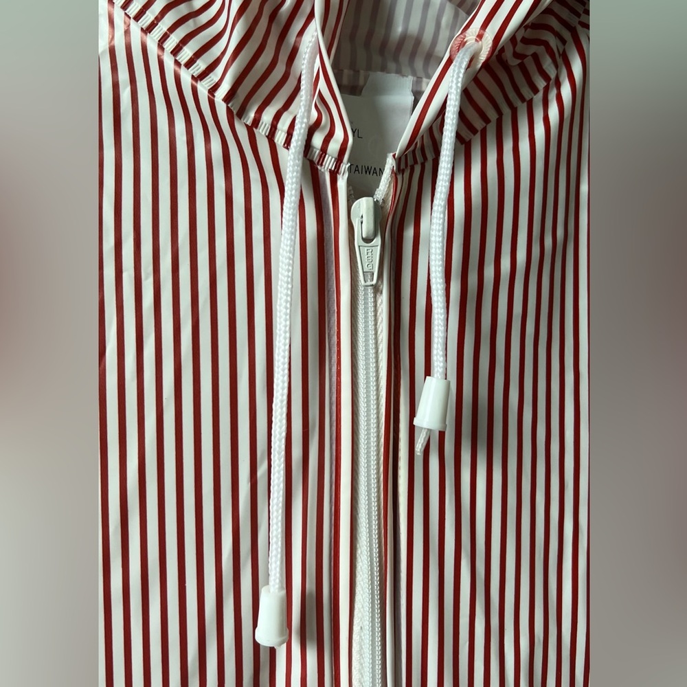 Vintage Red and White Striped Vinyl Raincoat - Picture 3 of 10